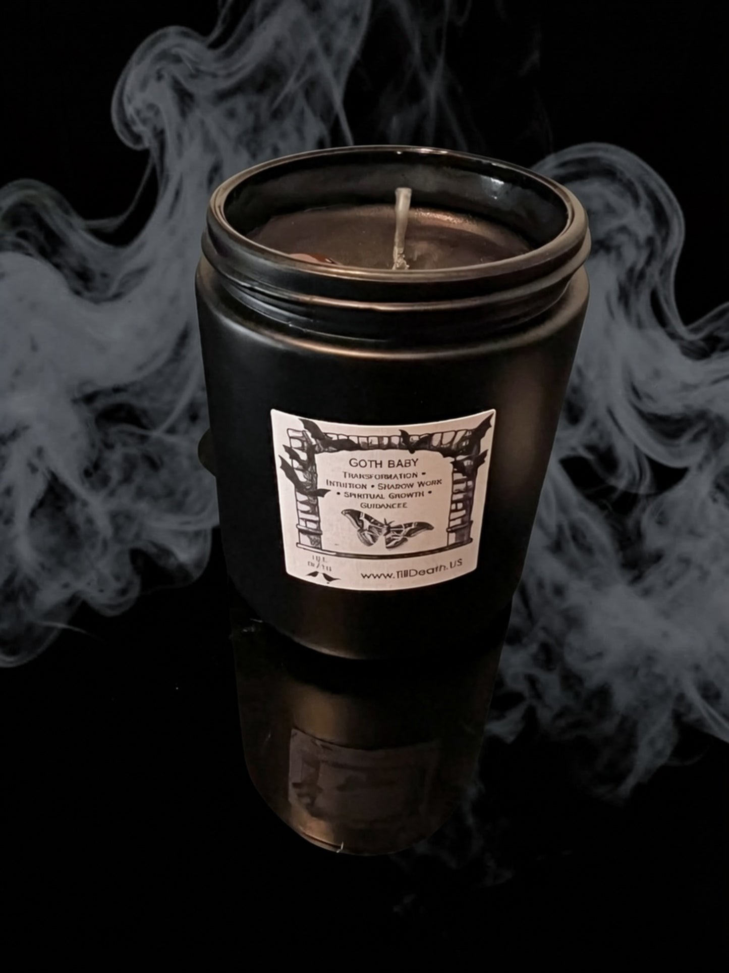 Goth baby black jar scented candle